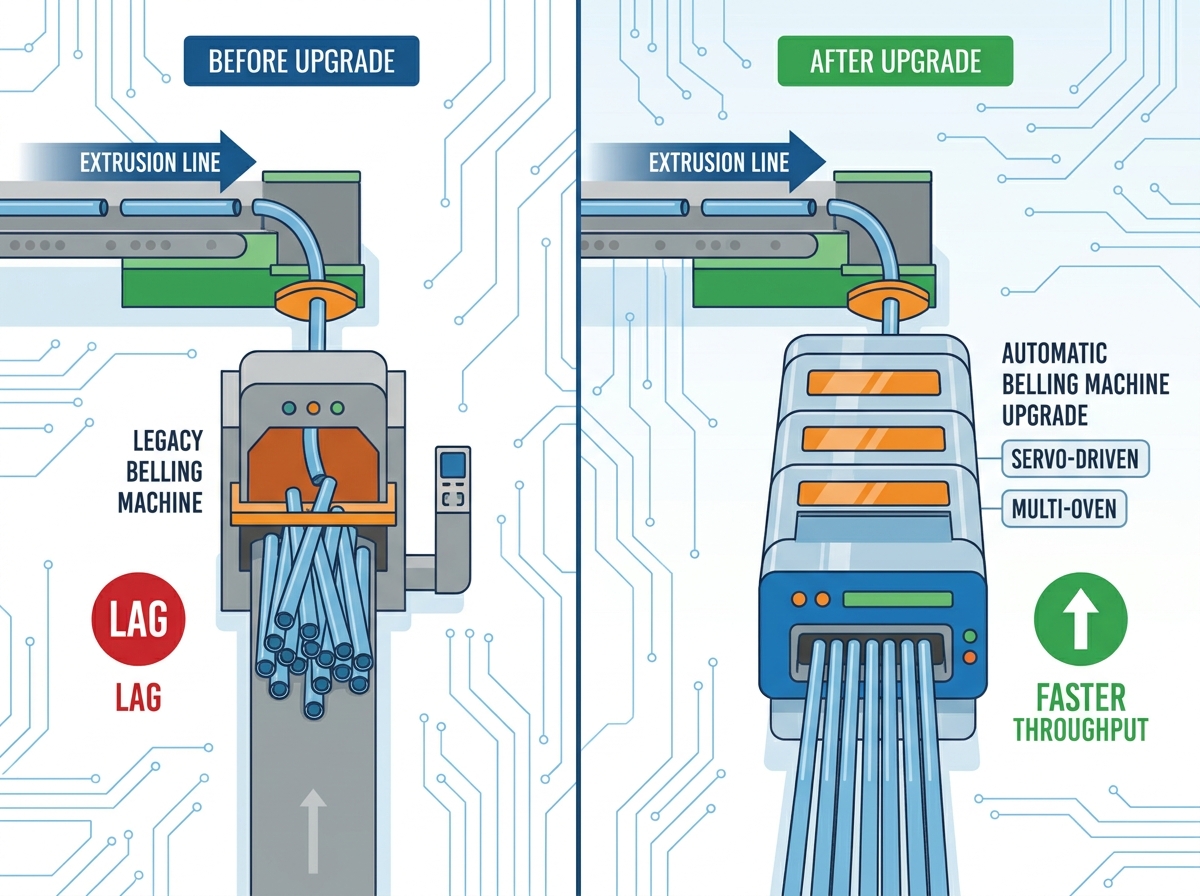 Advanced automatic belling machine synchronized with a high-speed PVC pipe production line